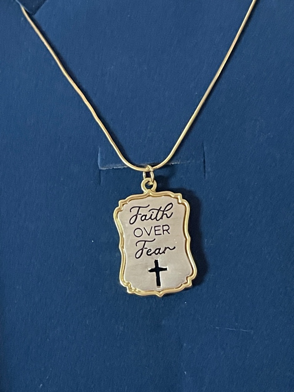Faith Over Fear Two-Tone Pendant Necklace - Inspirational Women’s Jewelry - Picture 2 of 3